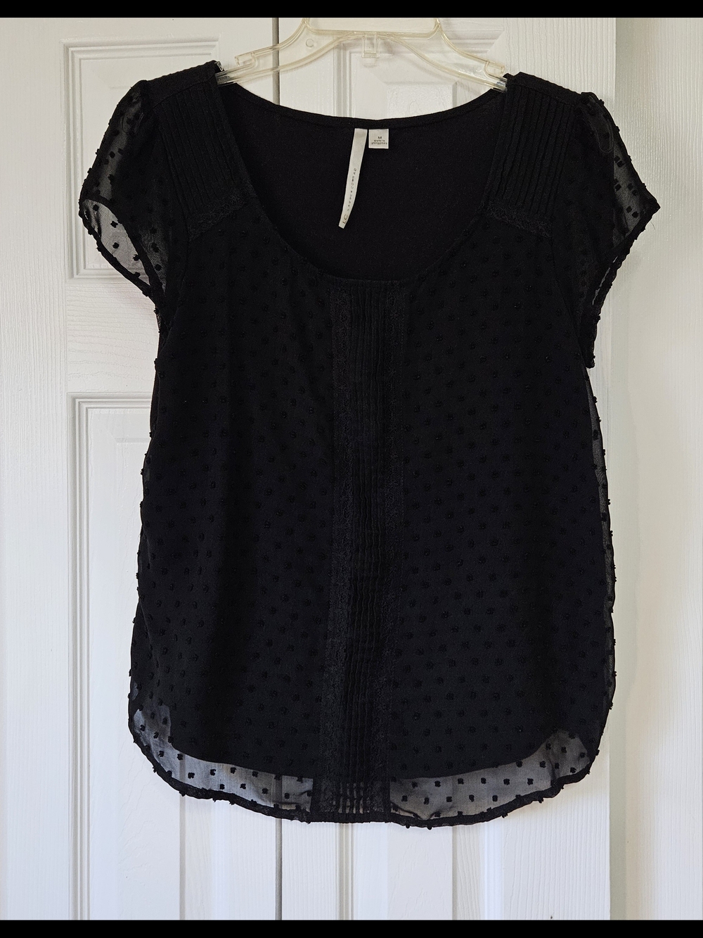 LC Lauren Conrad Black Swiss Dot Cap-Sleeve Blouse